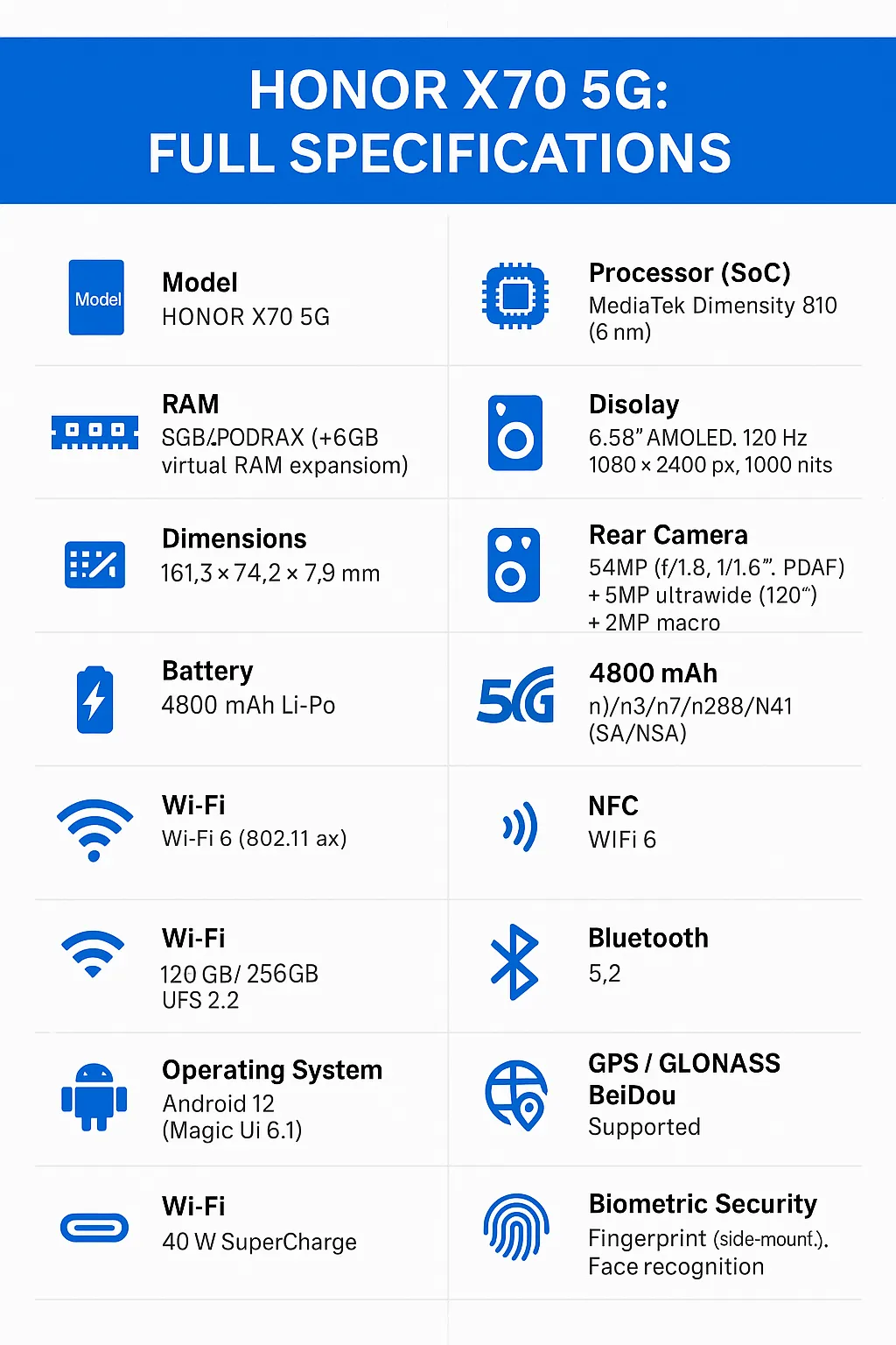 Honor X70 5G Gündəlik İstifadə üçün Əsas Xüsusiyyətlər